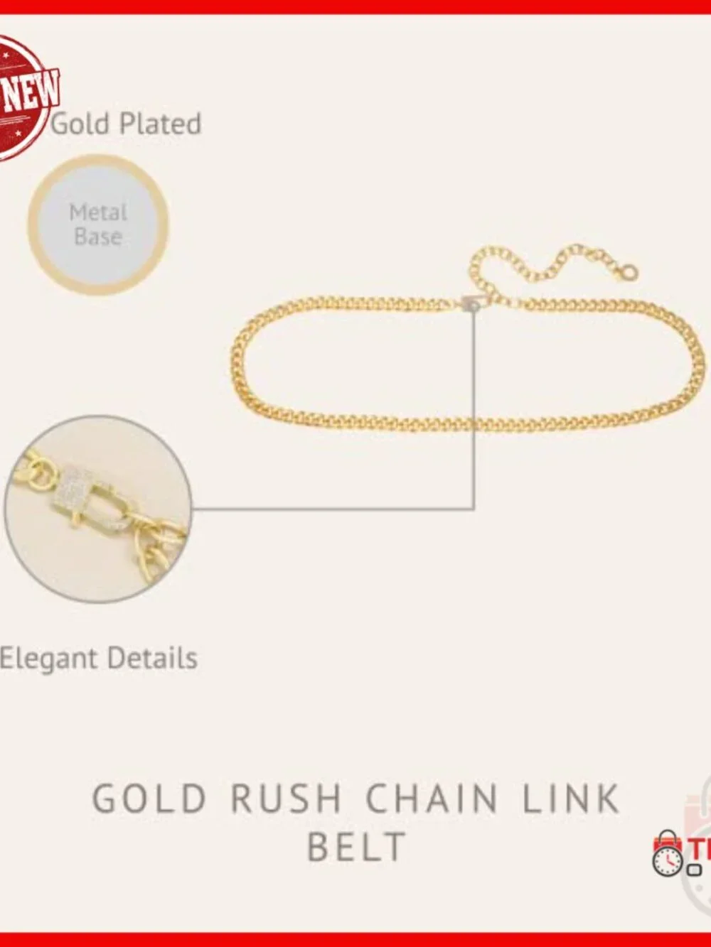 Gold Tone Chain Link Waist Belt with Extender, One Size, Statement Piece
